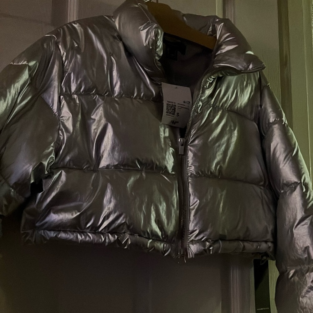 Forever 21 puffy small silver jacket
